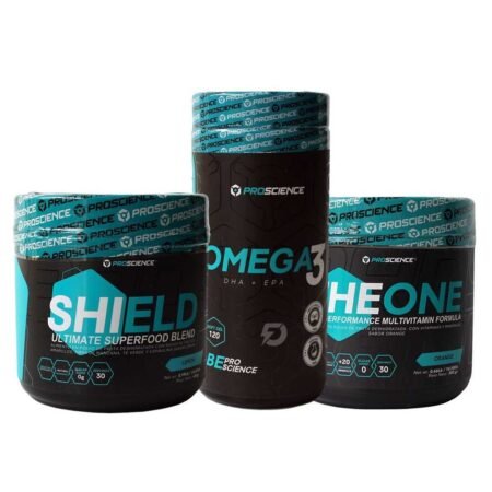 OMEGA 3 + SHIELD 450 GRAMOS + MULTIVITAMÍNICO THE ONE 300 GRAMOS