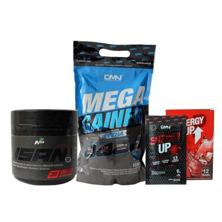 PROTEÍNA MEGA GAINER 2 LIBRAS + CREATINA INSANE 350 GRAMOS + CAJA ENERGY UP 12 SOBRES