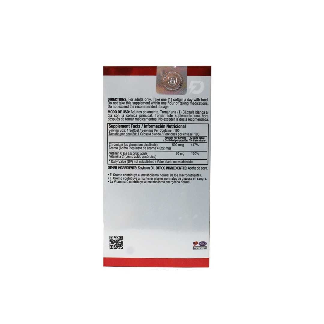 PICOLINATO DE CROMO HEALTHY AMERICA 500 MCG 100 CAPSULAS - Imagen 2