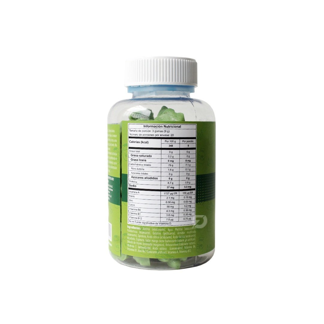 GOMITAS GREEN FIT ESPIRULINA, ALCACHOFA, ESPINACA, VITAMINAS B1, B6, B12, A 60 GOMAS - Imagen 2