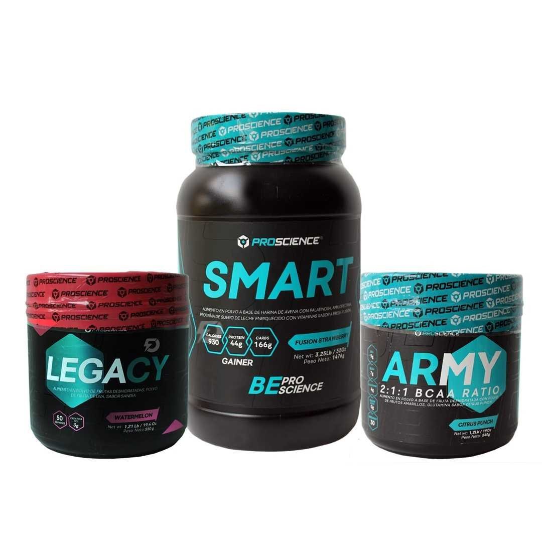 PROTEINA SMART 3 LIBRAS + CREATINA LEGACY 550 GRAMOS + AMINOACIDOS ARMY 1.2 LIBRAS